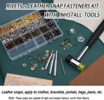 Yizzvb 320 Pcs Leather Rivets Kit， 60 Pcs Leather Snap Fasteners， 2 Size Leather Rivets Double Cap Rivet Kit， Double-Sided Nylon Hammer， 5 Pcs Installation Tools for Leather DIY Projects - Image 3